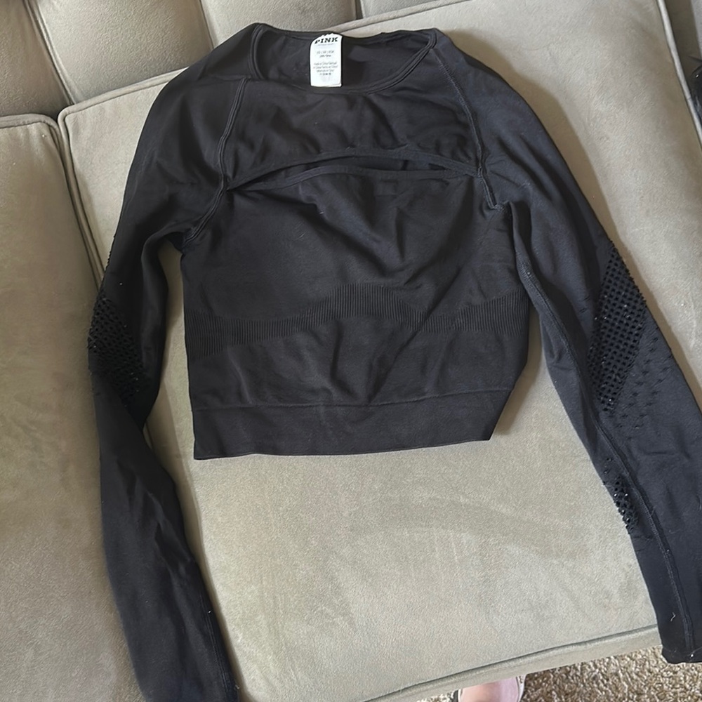 PINK Victoria's Secret Black Fitted Crop Sweatshirt